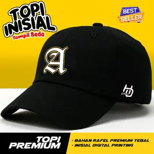 Topi Baseball Hitam Premium Logo Gotic Inisial Huruf Abjad A-Z Trendy Pria Dan Wanita Kualitas Terbaik