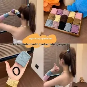 Masker Wajah Ultra-Lembut Jacquard Emu, Sangat Elastis & Tahan Lama, Ikat Rambut Nyaman, Tali Rambut Ekstra Lebar Gaya Korea, Cocok untuk Penggunaan Sehari-hari
