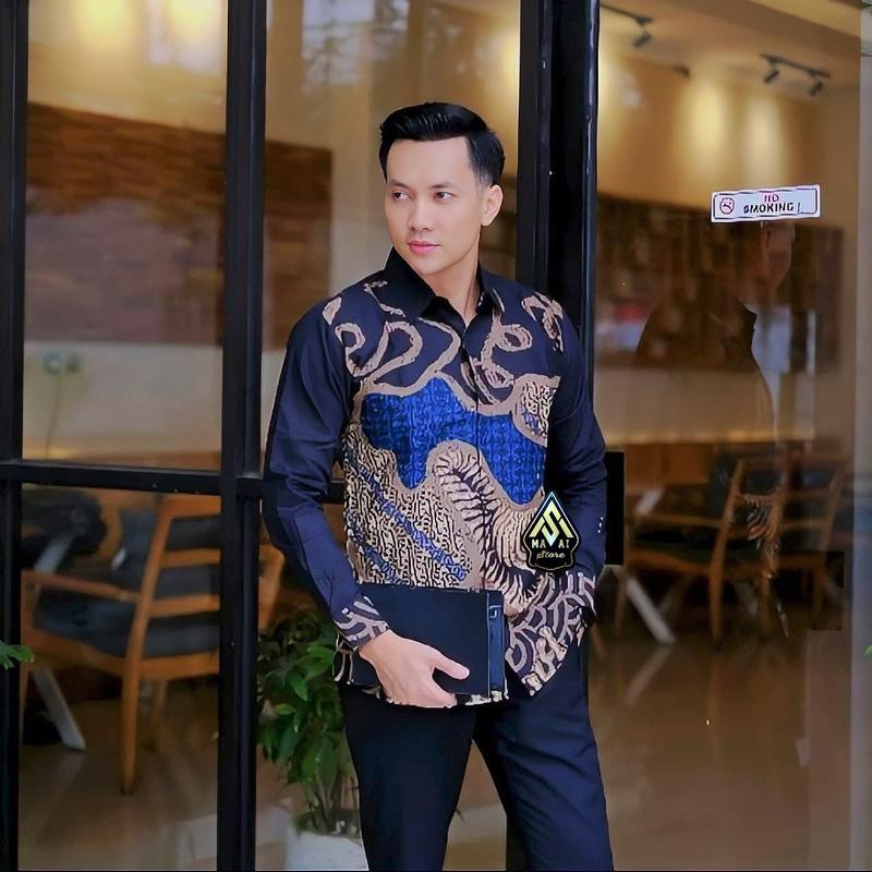 BATIK Slimfit lapis furing pria premuim bahan asli katun terbaru motif Kawangga coklat denim 4