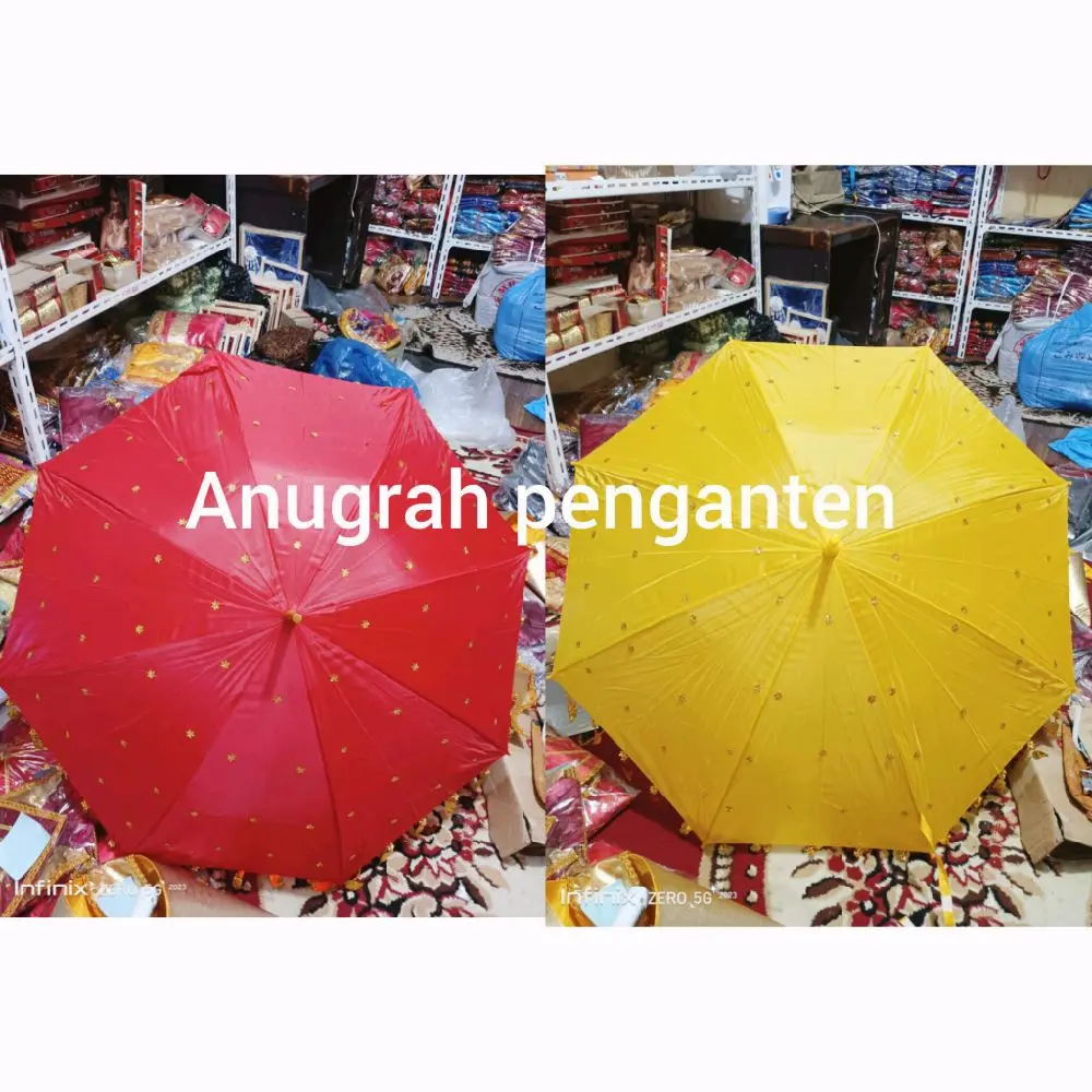 Anugrah Pengantin Payung Merah & Kuning Motif Bintang untuk Acara Spesial dan Pengantin