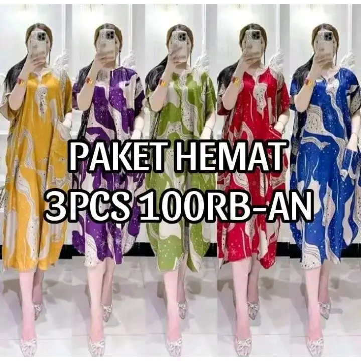 paket hemat 100 ribu dapat 3 daster lowo jumbo - daster kelelawar rayon super adem