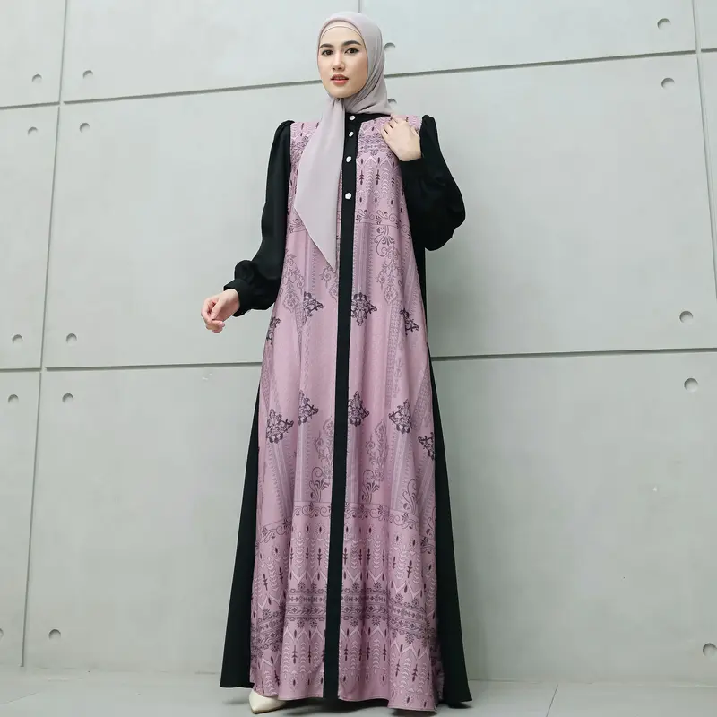 Aisyalina Id Sheena Dress Series 4 Tanpa Hijab Bahan Sutra Haniya Motif Printing Gamis Wanita Elegan 2