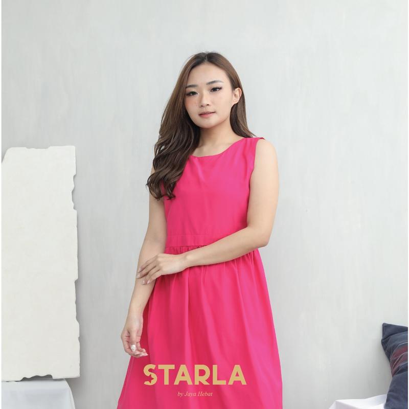 Midi Dress Plain Ruffle Backless Gaun Casual Pesta Viola Starla 4