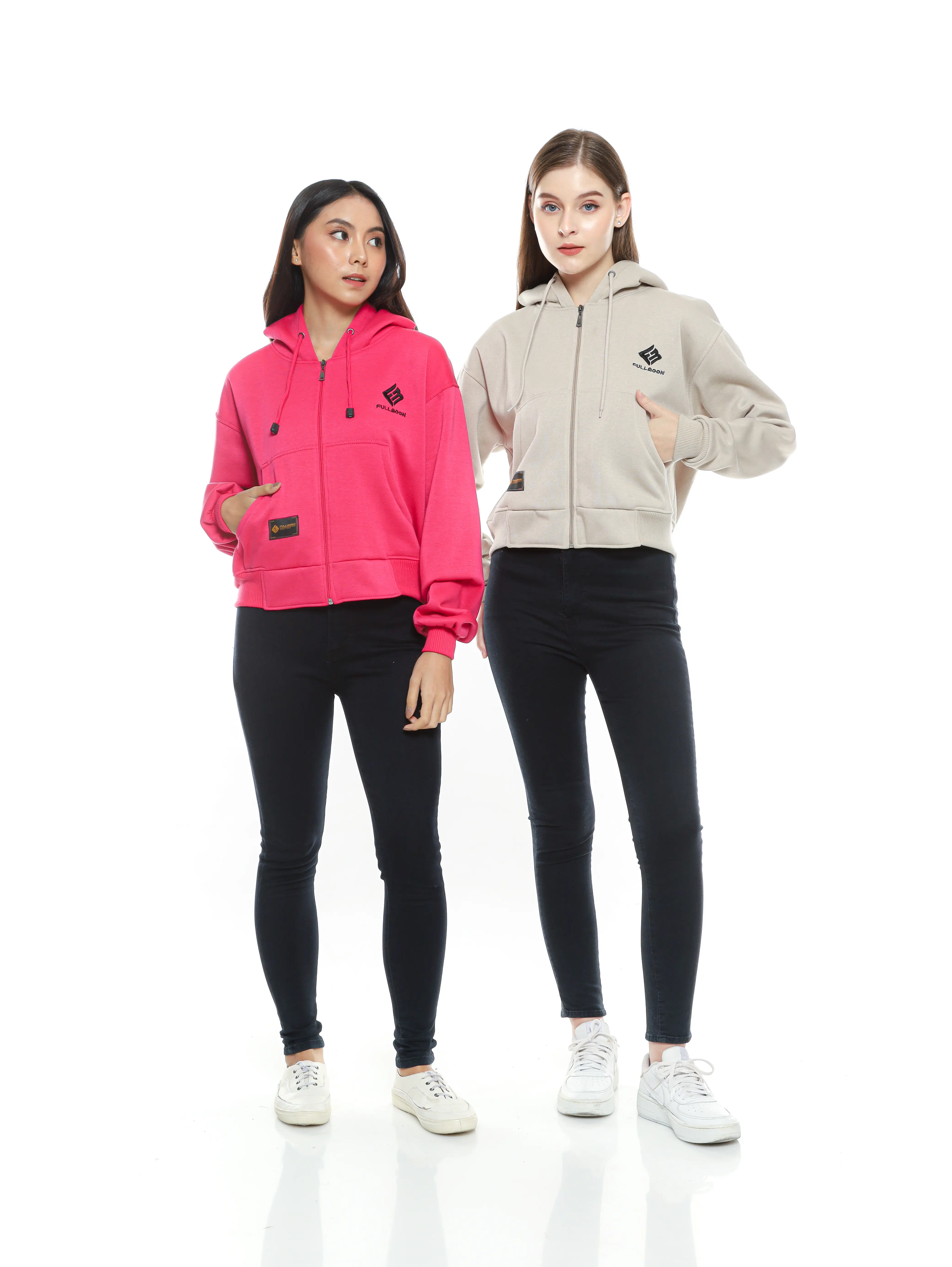 FULLMOON HOODIE ZIPPER CROP TOP BAHAN FLEECE TEBAL 280 GSM FULL BORDIR PREMIUM ORIGINAL Panjang Sweater Santai Wanita Basic Nyaman Tangan Topi Basic Crop