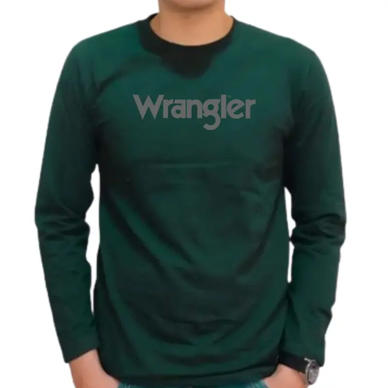 Baju Distro Wrangler Lengan panjang Bahan Katun Combed 24S Kaos Pria Nyaman Lembut Keren Oblong Santai 1