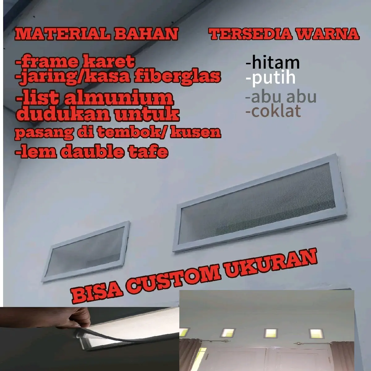 Kasa Nyamuk Kawat Nyamuk Penutup Ventilasi Frame Karet - Fiberglass