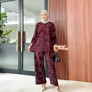 One Set Love Rayon Busui Ld 120 Setelan Wanita Atasan Celana Panjang Jumbo Rayon Super Adem Baju Muslim Standar Muat Hingga Bb 85kg