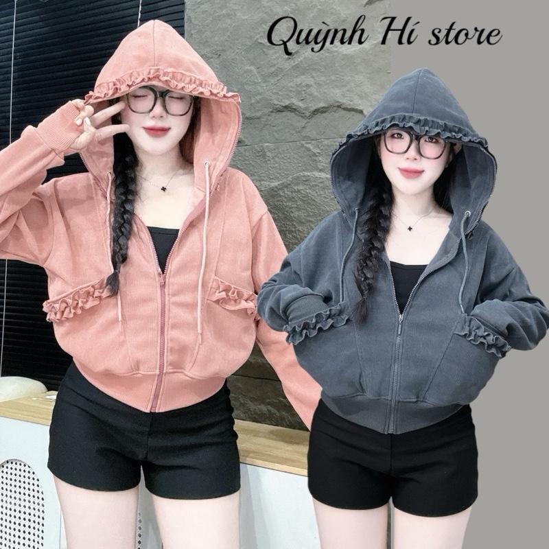 QH DESIGN Áo Khoác Nhung Gân Cao Cấp Bèo Xếp Ly Dày Dặn 6 Túi Đi Nắng Cho Nữ by Quỳnh Hí Store