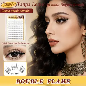HOHOISYOU Bulu mata Bawan Tanpa Lem Kemasan Besar dengan Isi yang Banyak 120PCS Double Flame Gaya Alami Cocok Pemula Extension Cleansing 5-7MM Natural Curl Glam Tanpa Lem - Eye, Eyelash