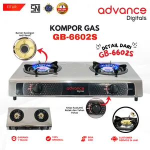 【COD】Advance GB-6602S & GB-6601S , GB-6702S Kompor Gas 2 & 1 Tungku Body Full Stainless Steel Garansi Resmi 1 Tahun