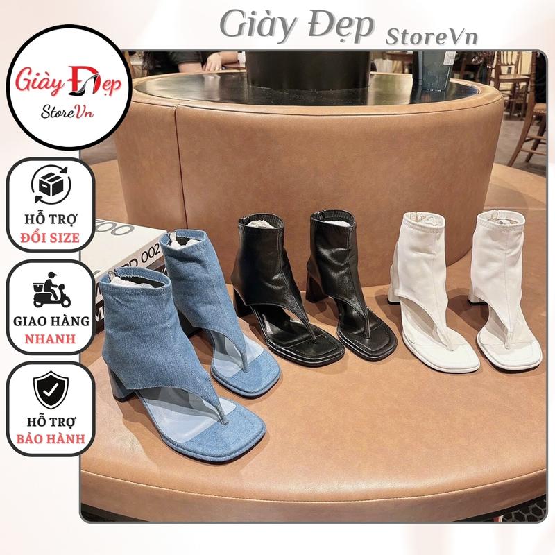 Boot Nữ Cỗ Thấp Đế Cao 6cm Giày Cao Gót Xỏ Ngón Dáng Thời Trang Thoáng Mát Đi Cực Xinh Giày Đẹp Storevn TD42 Shoes Cổ Cao Bốt