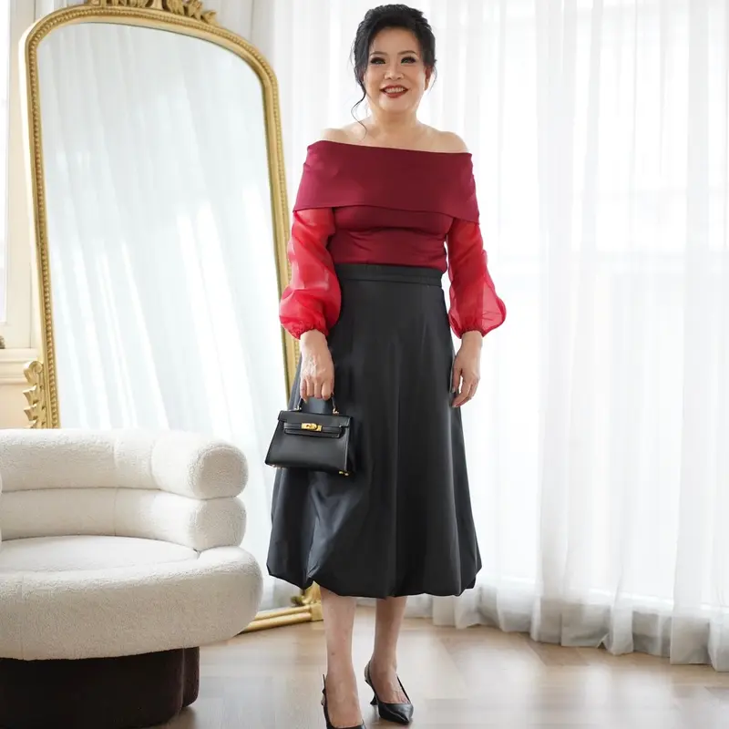 (Victoria Wear House) Diane Off Shoulder Blouse Baju Atasan Sabrina Lengan Balon Bahan Scuba Organza Pakaian  Wanita 2