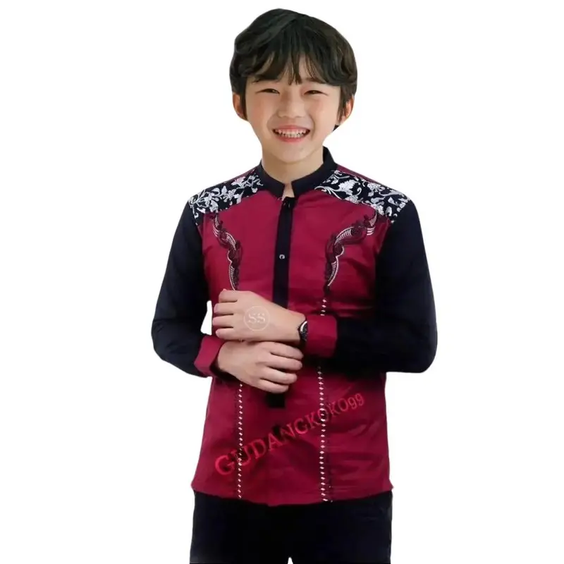 baju koko anak remaja terbaru koko keong anak Batik Kombinasi Muslim baju koko Katun Panjang Hitam Kurta 5