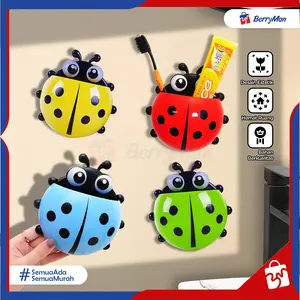 Tempat Sikat Gigi & Odol Model Kumbang Tempel Dinding Tanpa Bor Serbaguna Ladybug Toothbrush Holder