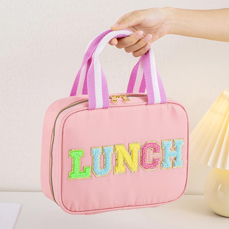 Product Introduction of Large Capacity Nylon Preppy Lunch Box Reusable Lunch Tote Bag LunchBag for Girls Cute Easy packing 12