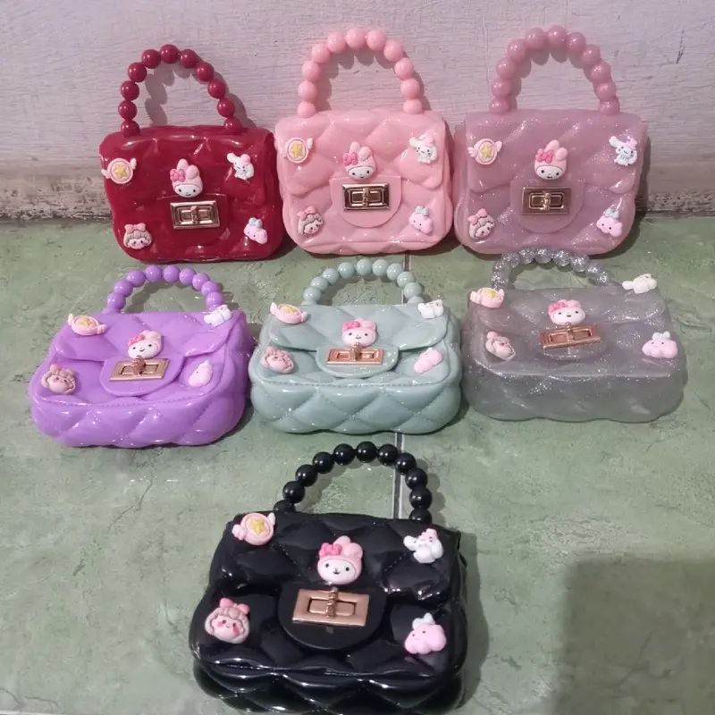 ( Cek Warna Chat Dulu ) Slingbag Mini Jelly Glossy Karakter Sling Bag Rantai Tas Selempang Jinjing Anak ( Tidak Request Dikirim Random ) 1