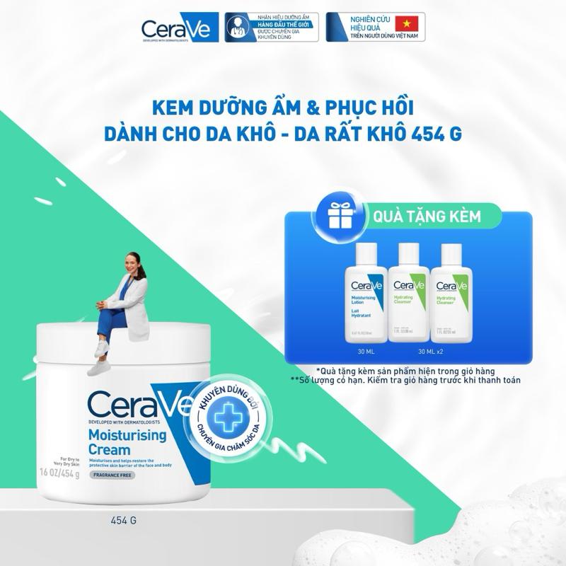 [FlashSale] Kem dưỡng ẩm dành cho da khô Cerave Moisturizing Cream 454g. Kem dưỡng giúp phục hồi chuyên sâu, giữ da ẩm mịn suốt 48 giờ, không gây bí da. DÙNG ĐƯỢC CHO DA MẶT VÀ CƠ THỂ_ Chăm sóc da_Kem & Sữa dưỡng thể_Skincare cho Nam và Nữ