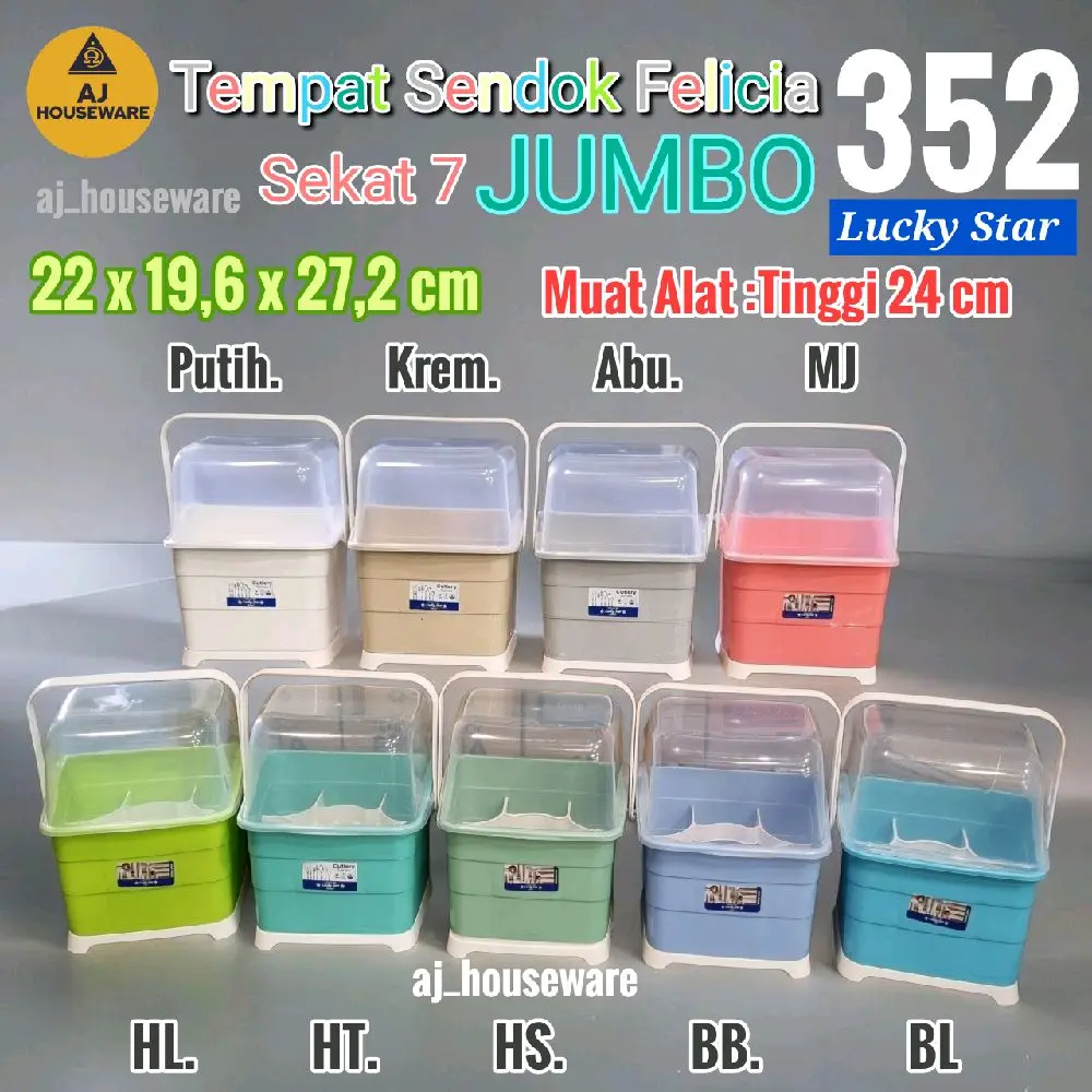 Lucky Star Tempat Sendok Felicia Jumbo Sekat 7 Kode 352 Warna Hijau Peralatan Makan Tinggi 24 cm Organisasi 22,3x19,6x27,7cm