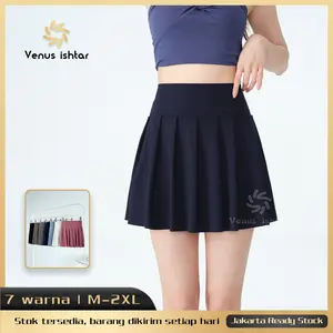 【Venus ishtar】 2 in 1 kantong Rok Tenis Badminton Jakarta Ready Stock Celana Skirt Wanita Dua Lapis Gym Tennis Skort Olahraga Pendek Tidak Malu Cepat Kering Anti Air Bahan Nilon Spandex Pinggang Tinggi Elastis Sport rok lipit Rok A line Pilates Yoga skirt