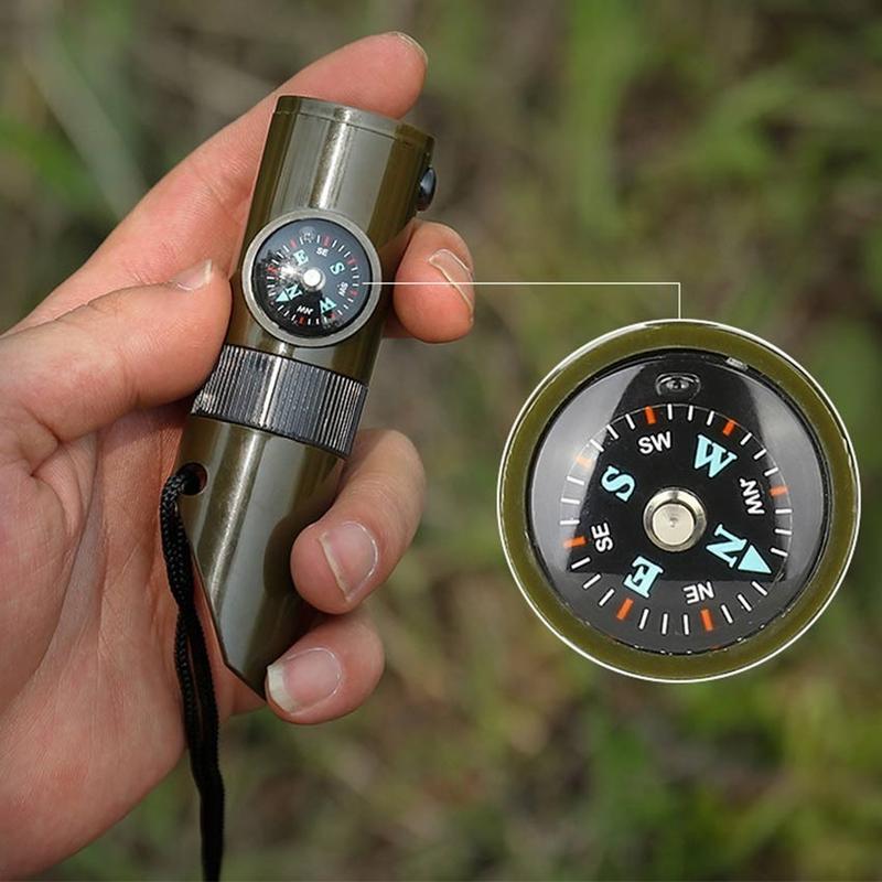 7 In 1 Peluit Outdoor Survival Multifungsi Peluit Emergency Darurat  7 Fungsi: Peluit  Kompas  Termometer  Kaca Pembesar  Reflektor  Dan Lampu LED Camping 4
