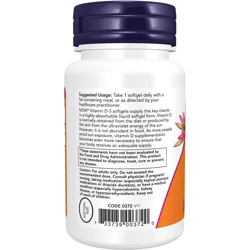 NOW Vitamin D3 5000 IU 120 Kapsul Softgel Mendukung Kesehatan Tulang Gigi & Sistem Imun Tubuh Non GMO Exp 01-2029 4