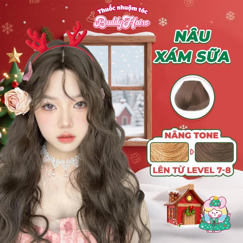 Thuốc nhuộm tóc NÂU XÁM SỮA không cần dùng Thuốc Tẩy Tóc Buddyhairs Buddy.hairs Buddyhairs