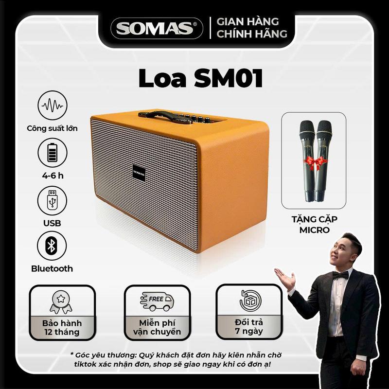 [ VINHBANHBO - SOMAS] Loa Bluetooth Karaoke Nghe Nhạc SM01, Công Suất lớn, Karaoke Hay, Tặng kèm 02 Micro cao cấp, Nghe Nhạc Cực Hay Âm Thanh Lớn Sống Động, Pin Trâu, Chính Hãng BH 12 Tháng