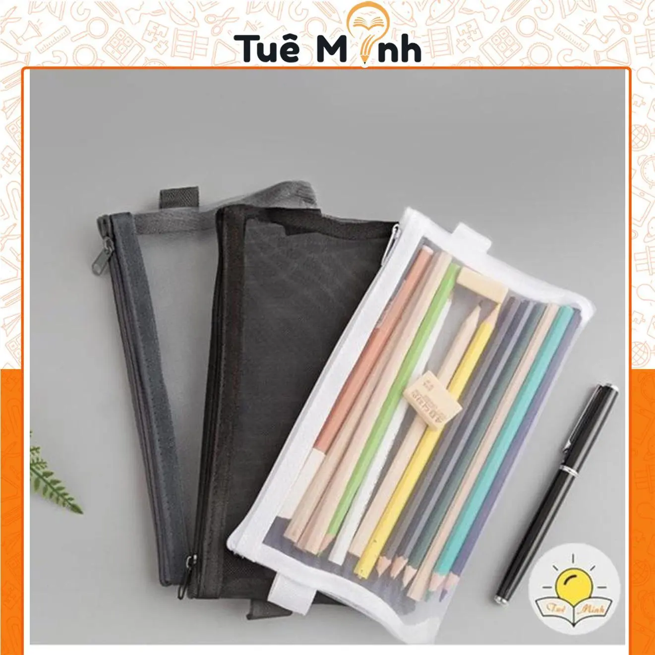 Túi đựng bút dạng lưới xuyên thấu – bóp viết có khoá kéo tiện dụng K06