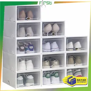 [COD] FH C158 Kotak Sepatu Lipat Transparan Tebal Kotak Penyimpanan Sepatu Rak Sepatu Plastik Susun Dapat disesuaikan