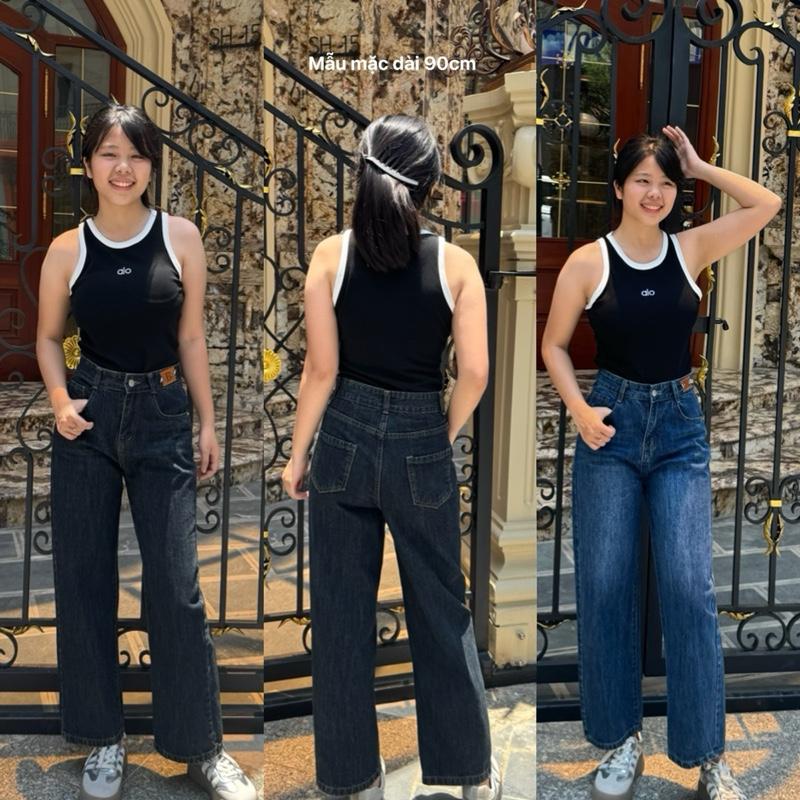 [BIG SIZE] Quần Jeans Suông Nữ Trơn Cạp Cao, Ba Màu, Giúp Che Khuyết Điểm Không Giãn Dài 90cm Và 100cm (6288) Women Pants Xanh Có Túi