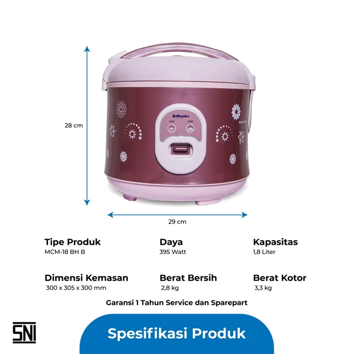 Magic Com Miyako [MCM-18BH B] kapasitas 1,8L Pink Hitam 1