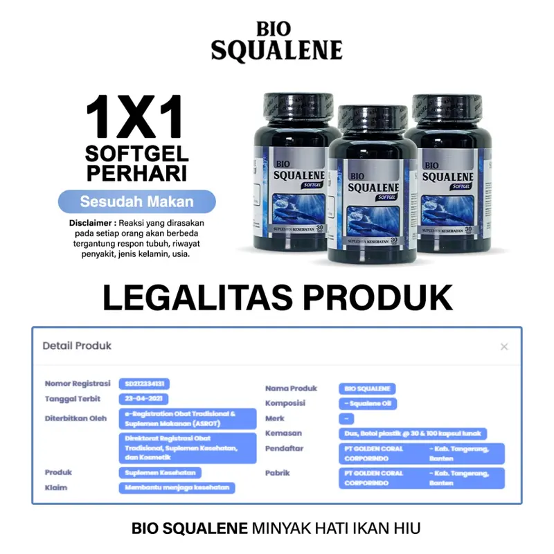 Bio Squalene Minyak Hati Ikan Hiu 100% Original Isi 30 Softgel 2