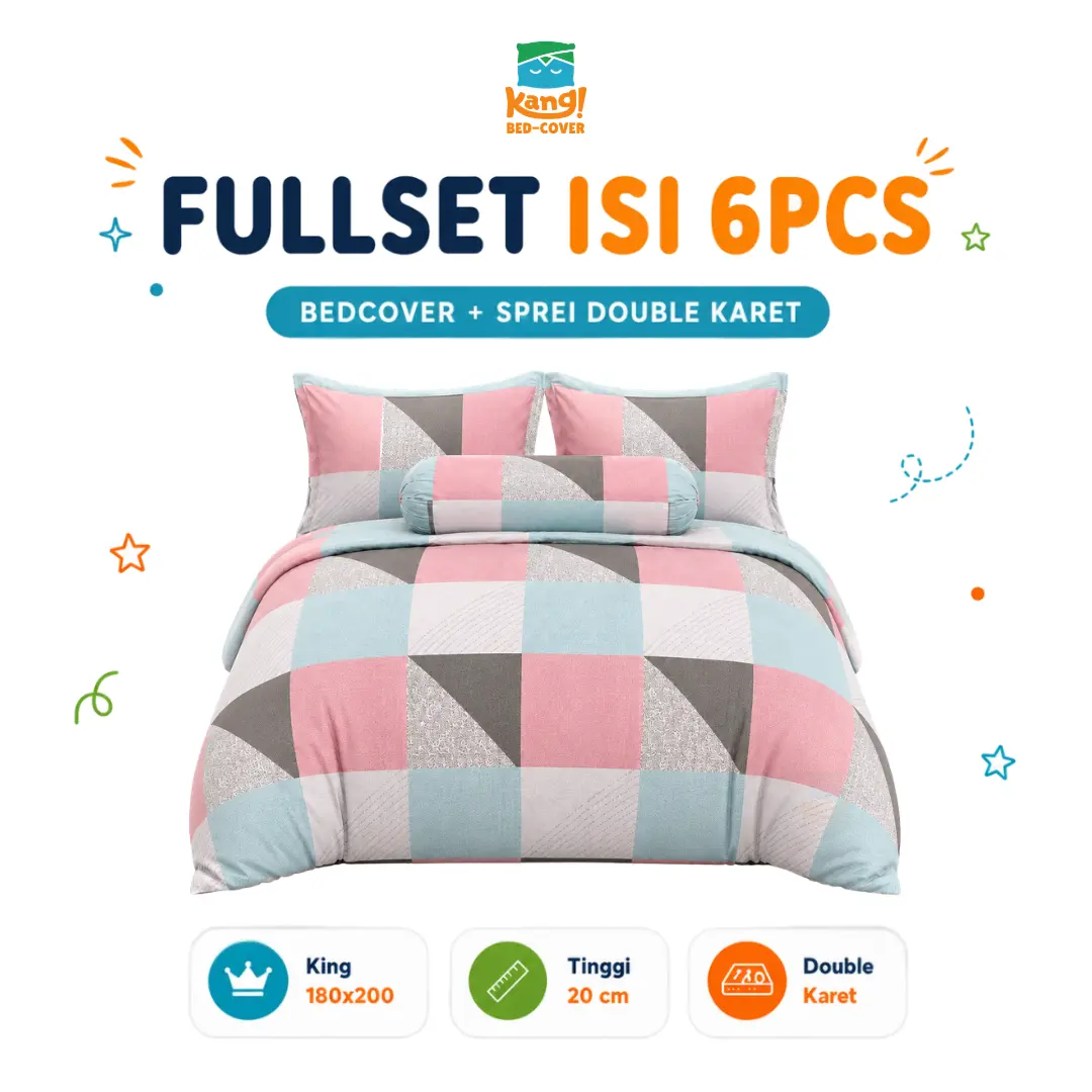 Kang Bed Cover Full Set King 180x200 Motif Pastel Microtex Disperse Premium Sprei Double Karet Anti Geser Tinggi Kasur 20 cm