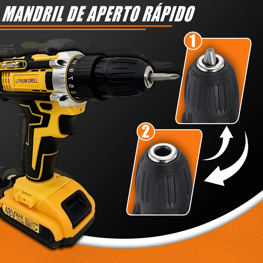 Parafusadeira Furadeira 48V 2 Baterias Com Maleta e Acessórios Completo