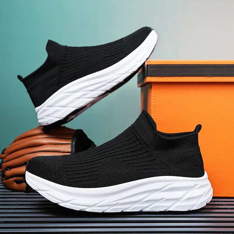 Giày Thể Thao, Đế Mềm Siêu Nhẹ, Bề Mặt Lưới Flyknit, Thoáng Khí Mùa Hè, Giày Tất Nam, Giày Lười Một Chân, Nhẹ Và Thoải Mái, Chống Mùi, Dễ Phối Đồ, Thích Hợp Cho Trang Phục Thường Ngày, Giày Nam