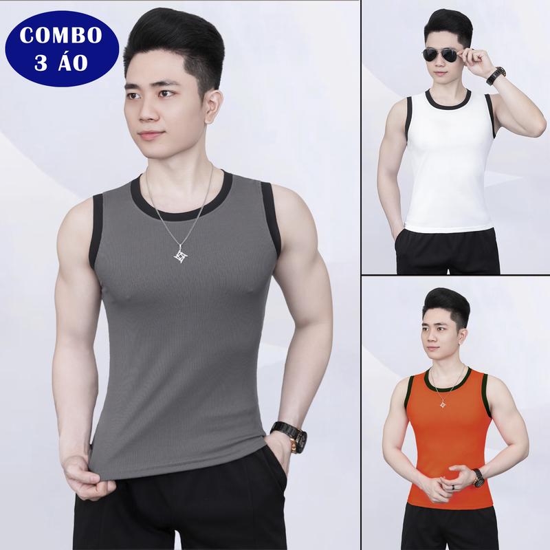 [COMBO 3 ] ÁO ba lỗ phối viền gân tăm lạnh Tanktop sát nách thoáng mát co giãn 4 chiều Menswear