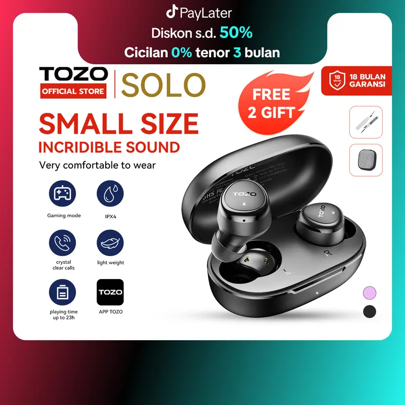 TOZO Agile Solo True Wireless Bluetooth Headset Support APP TOZO 16 EQ Setting  Earphone Bluetooth Bass Tws Mic Crystal Clear Calls 0