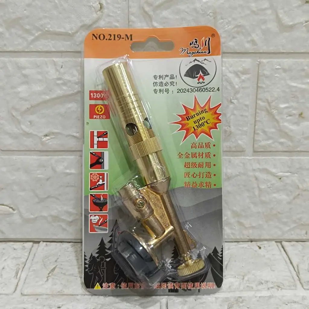 Flame Gun Gas Torch Portable, Kepala Gas Kuningan Tahan Panas dan Anti Karat, Api Bisa Disesuaikan, Ideal untuk Camping, Piknik, Rumah Tangga dan Masak BBQ