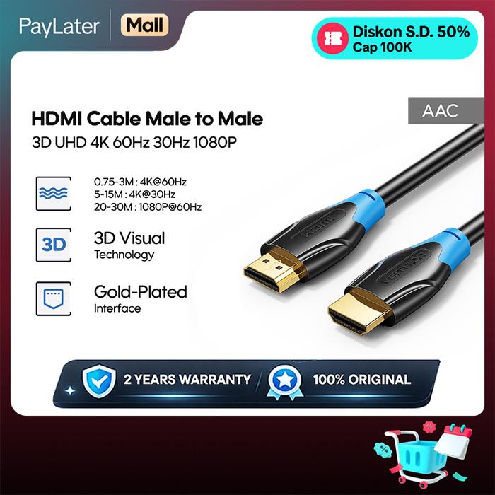 Gambar Vention Kabel HDMI Cable 3D UHD 4K 60Hz 30Hz 1080P PVC Material 1M 2M 3M 5M 8M 10M - AAC - BLACK, 1M dari Vention By Andalan Kota Administrasi Jakarta Utara Tokopedia