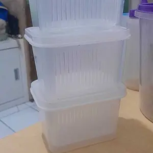 Vanfurni - Kotak penyimpanan kulkas dengan saringan Kotak Penyimpanan Makanan Pengering Sayur - Tempat Penyimpanan Buah Tempat Buah