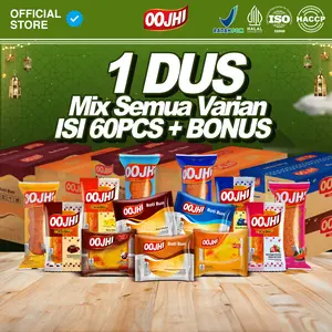 OOJHI Roti 1 Dus Karton Isi 60pcs Paket Hemat Semua Varian Rasa Cemilan Makanan Enak Bersertifikat BPOM & Halal