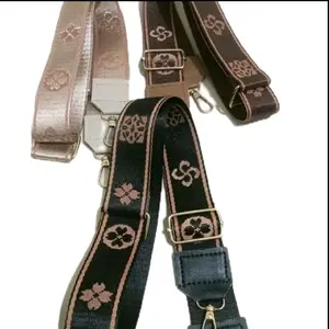 JS - tali tas selempang wanita motif bunga acc gold panjang 120 cm lebar 4 cm multifungsi