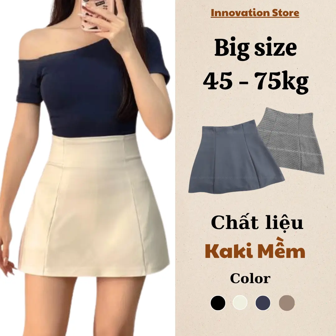 Chân Váy Chữ A Cạp Lưng Cao Chất Kaki Mềm Cao Cấp Co Giãn TA-88 Nữ Women Kem
