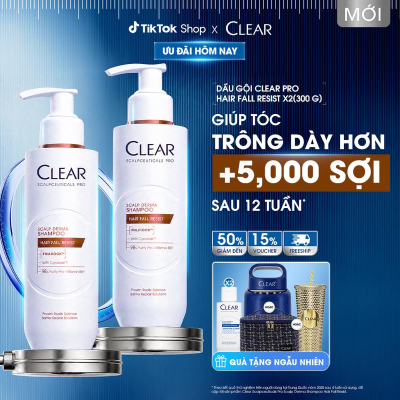 Combo 2 Dầu Gội Chuyên Dụng Giúp Tóc Trông Dày Hơn Clear Pro Hairfall Resist 300 G
