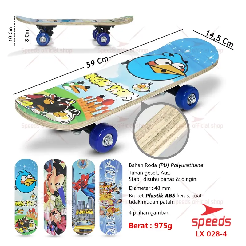 SPEEDS Mainan Skateboard Anak Full Set Anak2 Kids Kayu Canada Papan Roda PVC Outdoor 028-2406 1