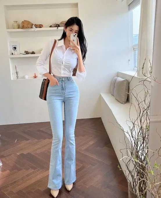 Celana Cutbray Jeans Wanita Import Strech High Panjang Keren Vintage Waist Melar Hitam - Size 27-42 Putih Dark 8