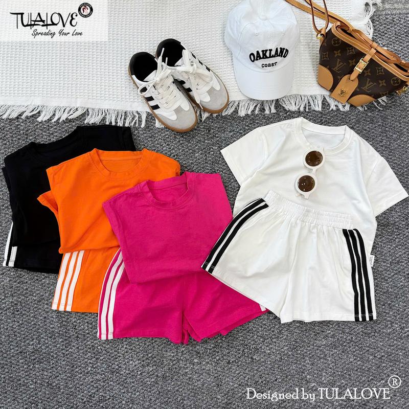 BỘ ÁO PHÔNG BASIC + QUẦN ĐÙI LÉ GÂN CHO BÉ GÁI, Bộ Quần Áo Mùa Hè Cho Bé Gái Tulalove