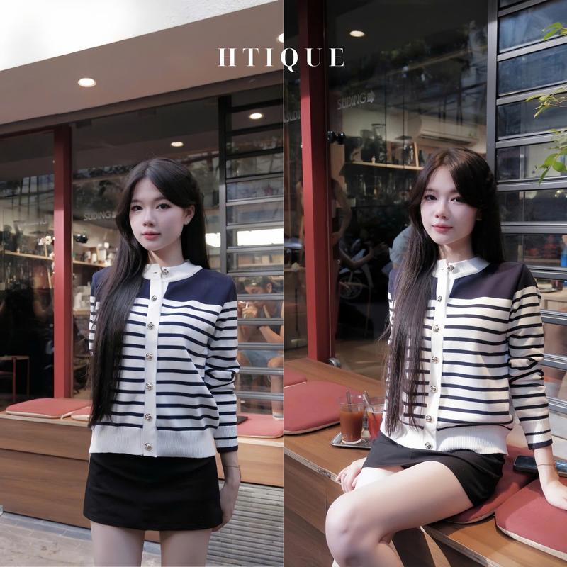 (BST Thu Đông HTIQUE) DEAL mở bán Áo cardigan dệt kim kẻ ngang, Áo khoác ken dệt kim nhẹ nhàng đơn giản LA08