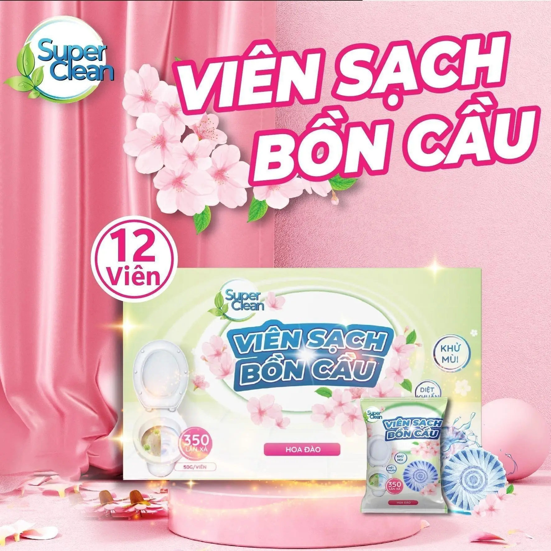 ( LIVE ) Combo 12 viên sạch bồn cầu Super Clean - Khử mùi hôi, diệt khuẩn, duy trì sáng bóng của gốm sứ Làm Sạch bom tẩy bồn cầu viên  thông viên sủi bồn cầu gift  tẩy viên  xả viên/bom  vệ viên  để viên  đặc viên  xả viên  xả