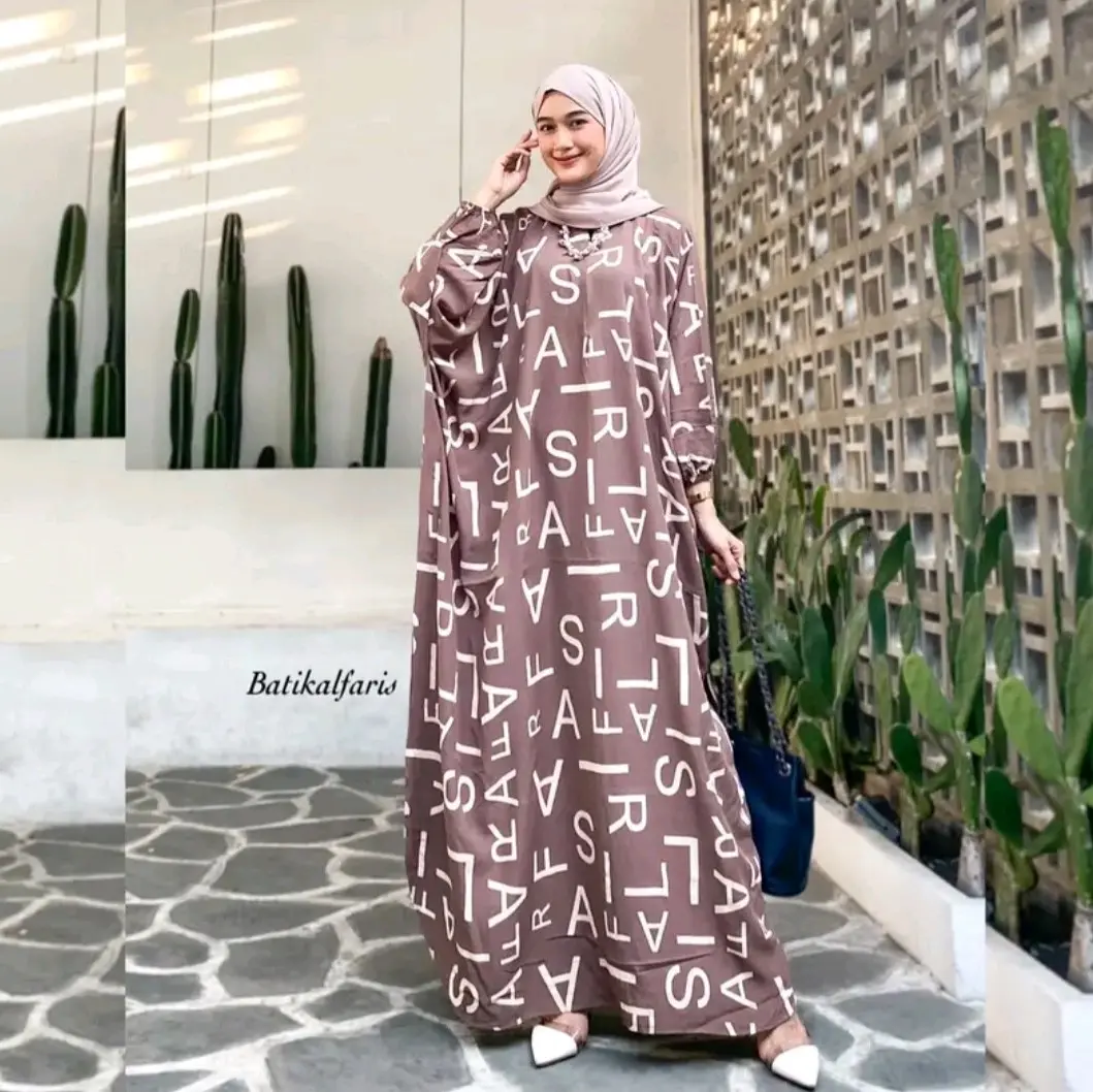 Kaftan Rayon Jumbo "Abjad" Ld 180 cm Muslim Wanita Nyaman Panjang
